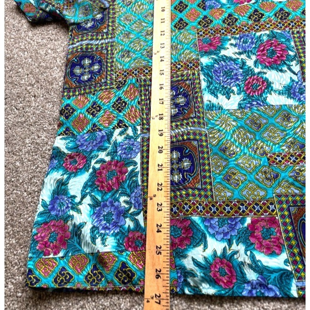 Vtg 90s Floral Patchwork Silky Polyester Blouse Colorful Top USA Made Statement - Picture 8 of 8